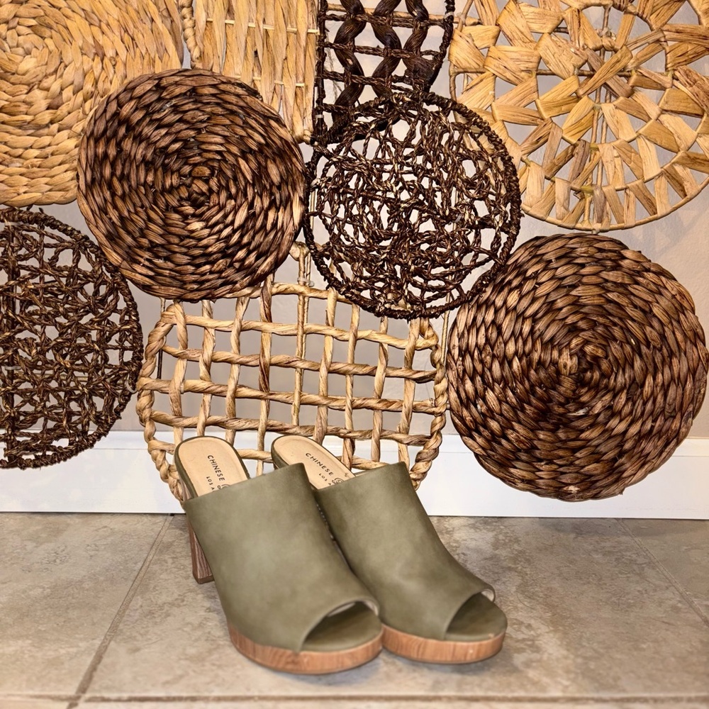 Chinese Laundry Olive Heeled Mules